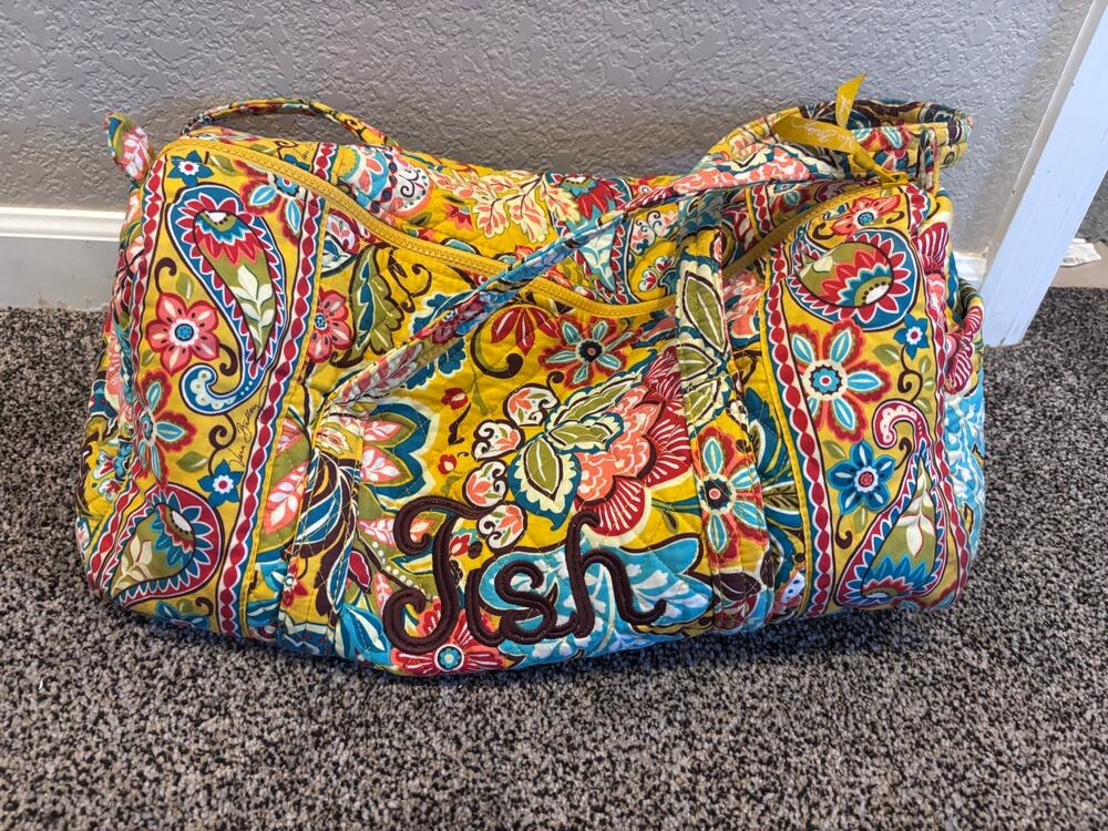 Vera Bradley Yellow paisley shoulder bag personalized with "Tish"